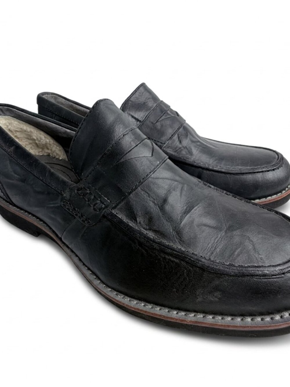 UGG Australia Men’s Tucker Penny Loafers  Black Leather 10 Wool heel